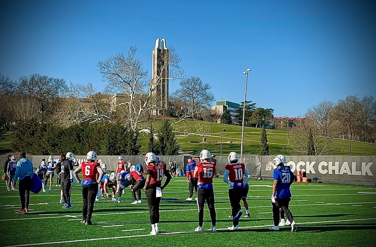 Watch: Scenes from Day 1 of KU's spring football practice